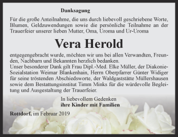 Traueranzeige von Vera Herold von Thüringer Allgemeine, Thüringische Landeszeitung