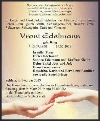 Traueranzeige von Vroni Edelmann von Ostthüringer Zeitung