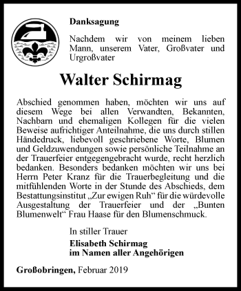 Traueranzeige von Walter Schirmag von Thüringer Allgemeine, Thüringische Landeszeitung