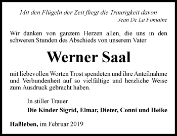 Traueranzeige von Werner Saal von Thüringer Allgemeine, Thüringische Landeszeitung