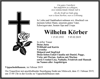 Traueranzeige von Wilhelm Körber von Thüringer Allgemeine, Thüringische Landeszeitung