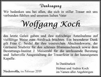 Traueranzeige von Wolfgang Koch von Thüringer Allgemeine, Thüringische Landeszeitung