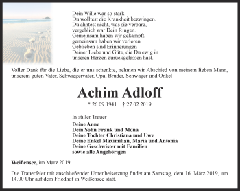 Traueranzeige von Achim Adloff von Thüringer Allgemeine