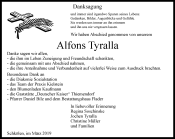 Traueranzeige von Alfons Tyralla von Ostthüringer Zeitung