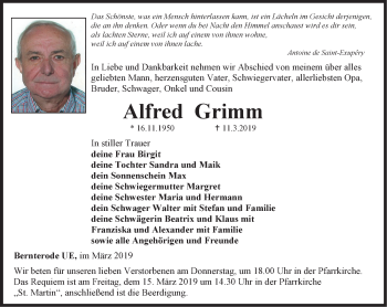 Traueranzeige von Alfred Grimm von Thüringer Allgemeine