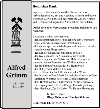 Traueranzeige von Alfred Grimm von Thüringer Allgemeine