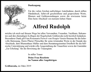 Traueranzeige von Alfred Rudolph von Thüringer Allgemeine