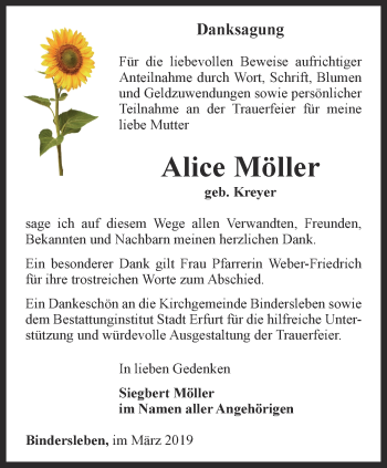 Traueranzeige von Alice Möller von Thüringer Allgemeine, Thüringische Landeszeitung