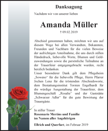 Traueranzeige von Amanda Müller von Thüringer Allgemeine