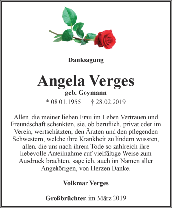 Traueranzeige von Angela Verges von Thüringer Allgemeine