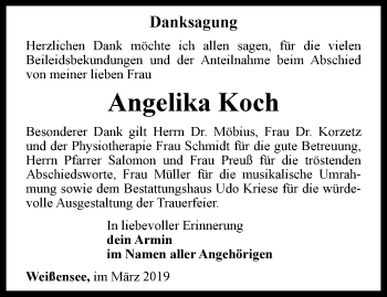 Traueranzeige von Angelika Koch von Thüringer Allgemeine