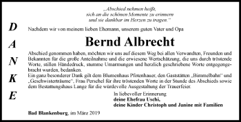 Traueranzeige von Bernd Albrecht von Ostthüringer Zeitung