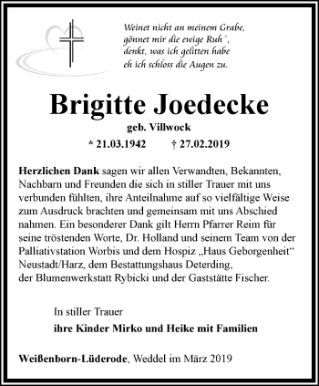 Traueranzeige von Brigitte Joedecke von Thüringer Allgemeine