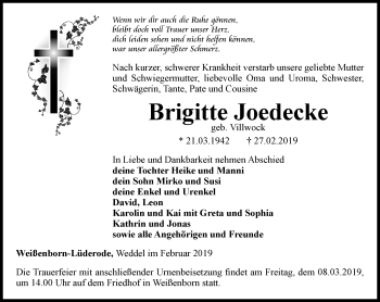 Traueranzeige von Brigitte Joedecke von Thüringer Allgemeine