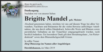 Traueranzeige von Brigitte Mandel von Thüringer Allgemeine, Thüringische Landeszeitung