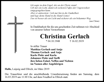 Traueranzeige von Christina Gerlach von Thüringer Allgemeine