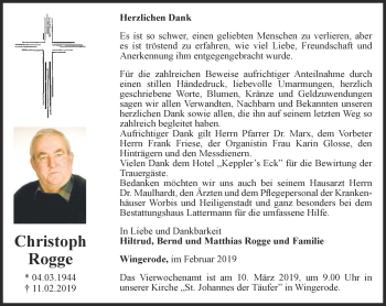 Traueranzeige von Christoph Rogge von Thüringer Allgemeine