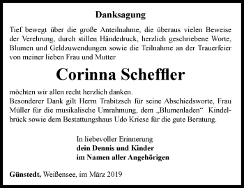 Traueranzeige von Corinna Scheffler von Thüringer Allgemeine