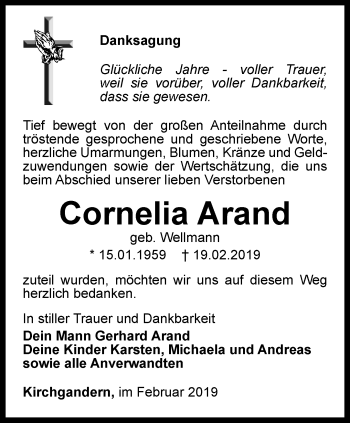 Traueranzeige von Cornelia Arand von Thüringer Allgemeine