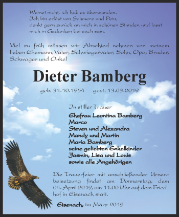 Traueranzeige von Dieter Bamberg von Thüringer Allgemeine, Thüringische Landeszeitung
