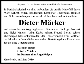 Traueranzeige von Dieter Märker von Thüringer Allgemeine