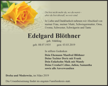 Traueranzeige von Edelgard Blöthner