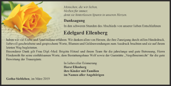 Traueranzeige von Edelgard Ellenberg von Ostthüringer Zeitung, Thüringische Landeszeitung