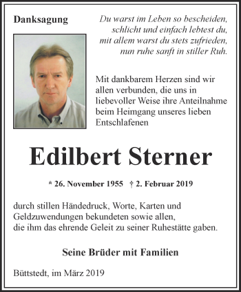 Traueranzeige von Edilbert Sterner von Thüringer Allgemeine