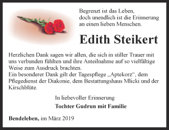 Traueranzeige von Edith Steikert von Thüringer Allgemeine