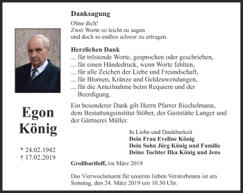 Traueranzeige von Egon König von Thüringer Allgemeine
