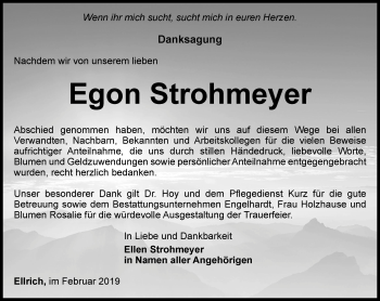 Traueranzeige von Egon Strohmeyer von Thüringer Allgemeine