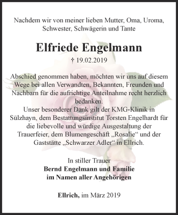 Traueranzeige von Elfriede Engelmann von Thüringer Allgemeine