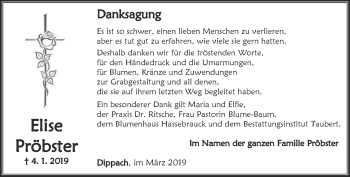 Traueranzeige von Elise Pröbster von Thüringer Allgemeine, Thüringische Landeszeitung