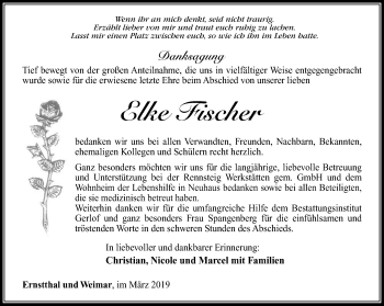 Traueranzeige von Elke Fischer von Ostthüringer Zeitung