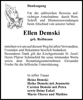 Traueranzeige von Ellen Demski