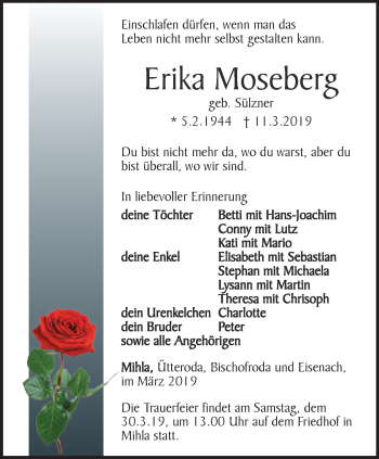 Traueranzeige von Erika Moseberg von Thüringer Allgemeine, Thüringische Landeszeitung