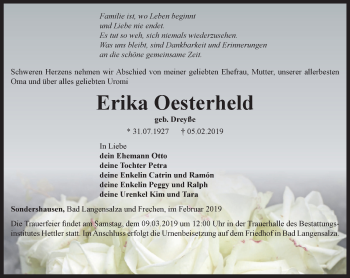Traueranzeige von Erika Oesterheld von Thüringer Allgemeine