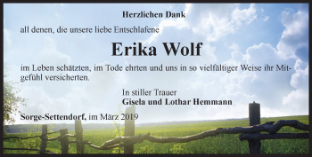 Traueranzeige von Erika Wolf von Ostthüringer Zeitung