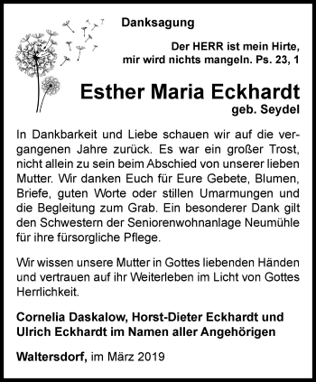 Traueranzeige von Esther Maria Eckhardt von Ostthüringer Zeitung