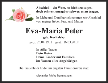 Traueranzeige von Eva-Maria Peter