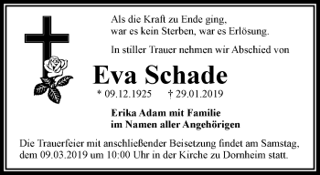 Traueranzeige von Eva Schade von Thüringer Allgemeine