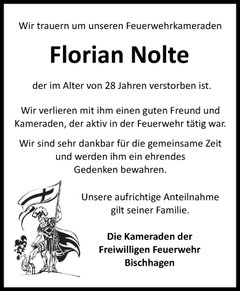 Traueranzeige von Florian Nolte von Thüringer Allgemeine