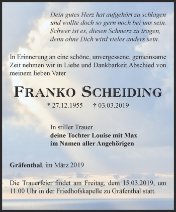 Traueranzeige von Franko Scheiding von Ostthüringer Zeitung