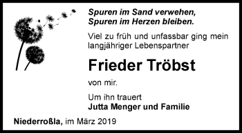 Traueranzeige von Frieder Tröbst von Thüringer Allgemeine, Thüringische Landeszeitung