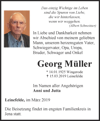 Traueranzeige von Georg Müller von Thüringer Allgemeine