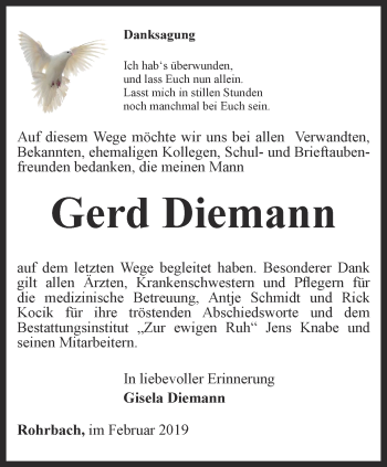 Traueranzeige von Gerd Diemann von Thüringer Allgemeine, Thüringische Landeszeitung