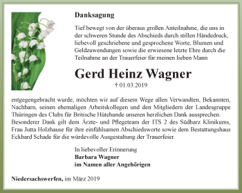 Traueranzeige von Gerd Heinz Wagner von Thüringer Allgemeine