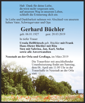 Traueranzeige von Gerhard Büchler