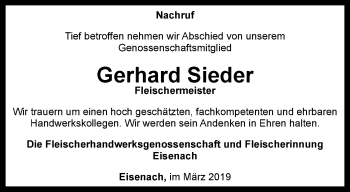 Traueranzeige von Gerhard Sieder von Thüringer Allgemeine, Thüringische Landeszeitung