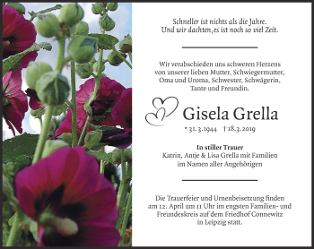 Traueranzeige von Gisela Grella von Thüringer Allgemeine